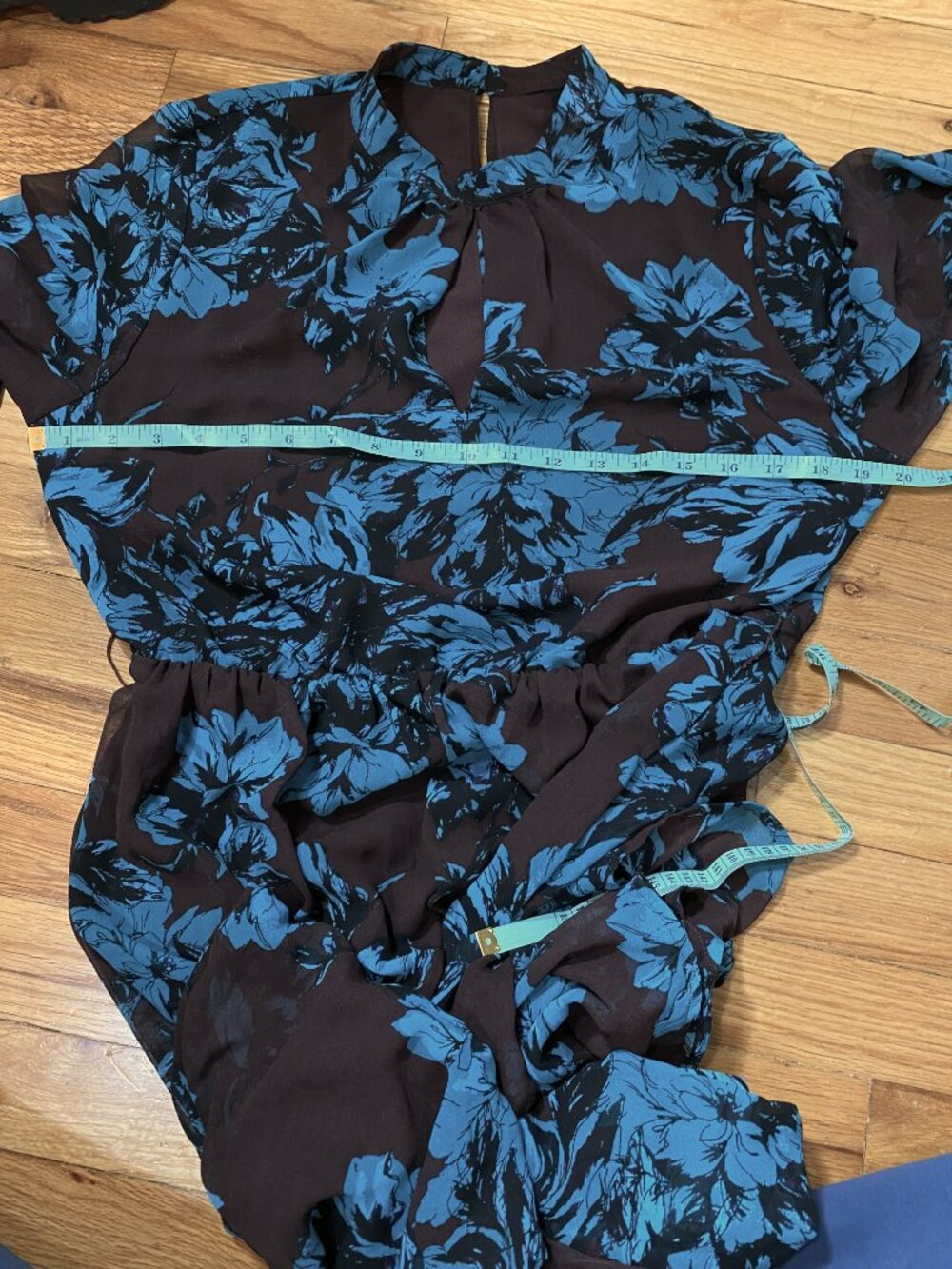 WHO WHAT WEAR Brown Blue Floral Fit Flare Midi Dress Long Sleeve Sheer Sz M Boho - Picture 8 of 10